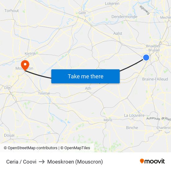 Ceria / Coovi to Moeskroen (Mouscron) map