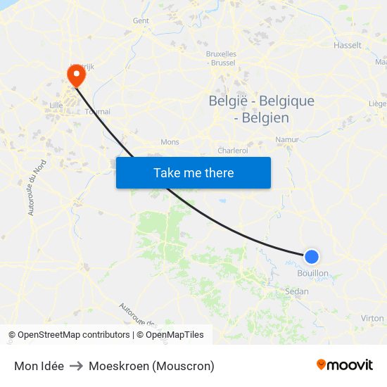 Mon Idée to Moeskroen (Mouscron) map