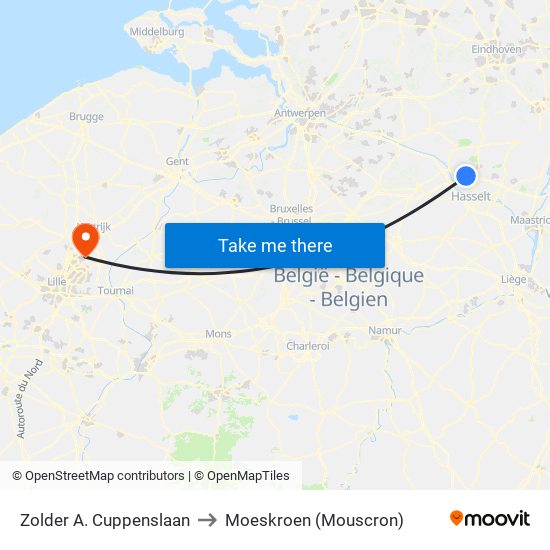 Zolder A. Cuppenslaan to Moeskroen (Mouscron) map