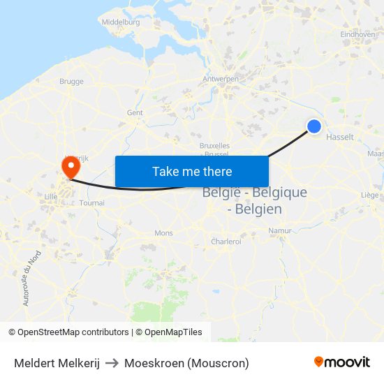 Meldert Melkerij to Moeskroen (Mouscron) map