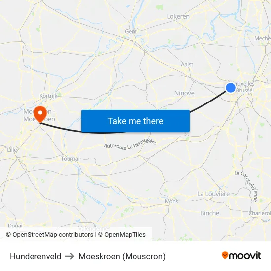 Hunderenveld to Moeskroen (Mouscron) map