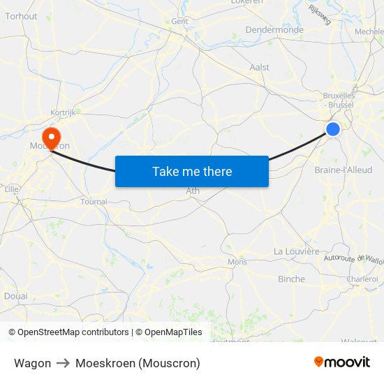 Wagon to Moeskroen (Mouscron) map
