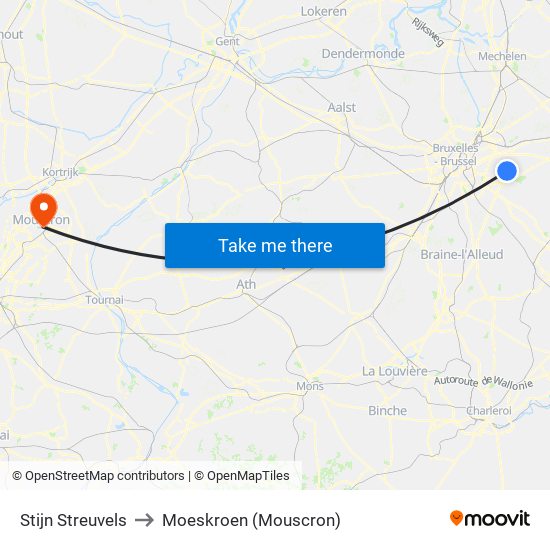 Stijn Streuvels to Moeskroen (Mouscron) map