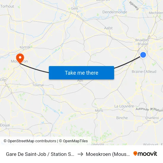 Gare De Saint-Job / Station Sint-Job to Moeskroen (Mouscron) map