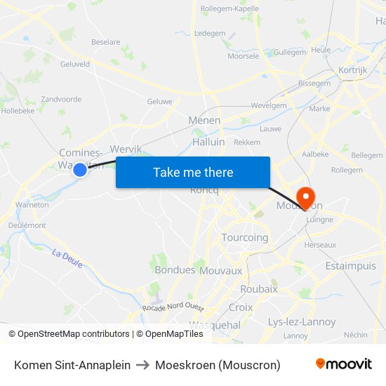 Komen Sint-Annaplein to Moeskroen (Mouscron) map