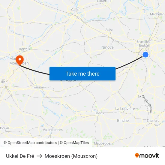 Ukkel De Fré to Moeskroen (Mouscron) map