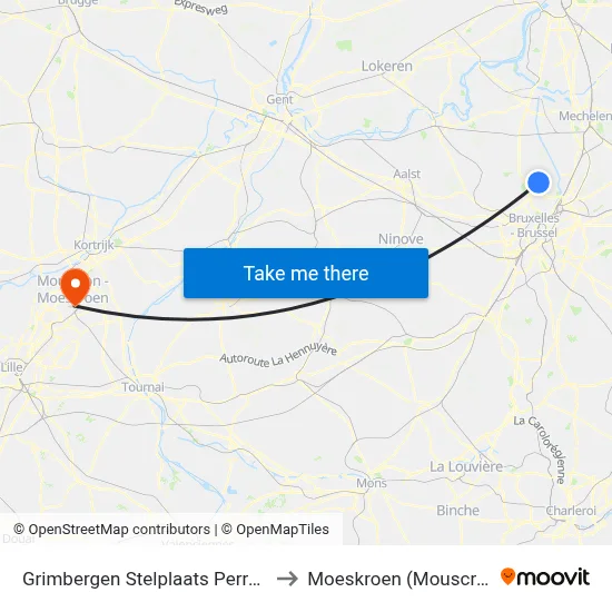 Grimbergen Stelplaats Perron 2 to Moeskroen (Mouscron) map