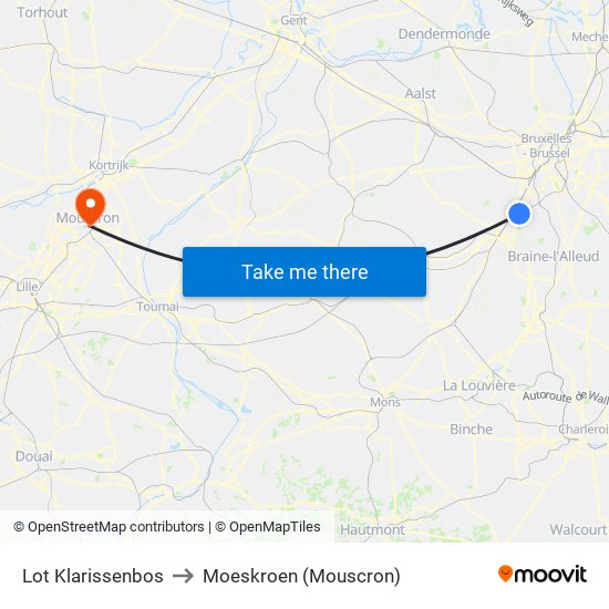 Lot Klarissenbos to Moeskroen (Mouscron) map