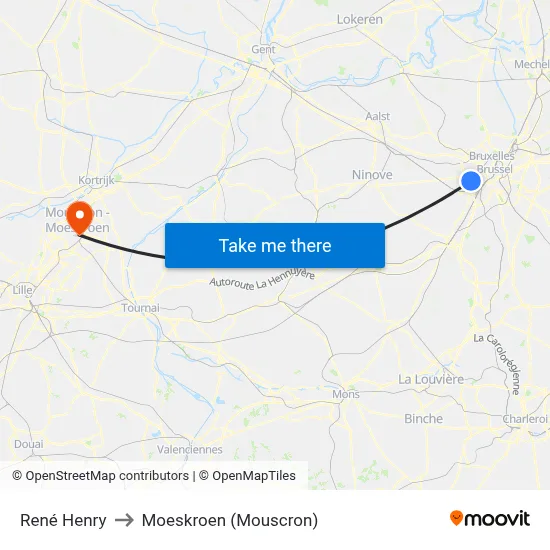 René Henry to Moeskroen (Mouscron) map