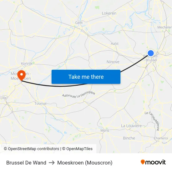Brussel De Wand to Moeskroen (Mouscron) map