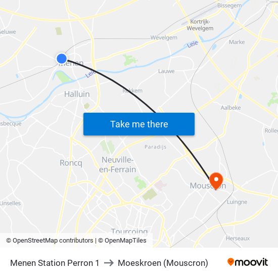 Menen Station Perron 1 to Moeskroen (Mouscron) map