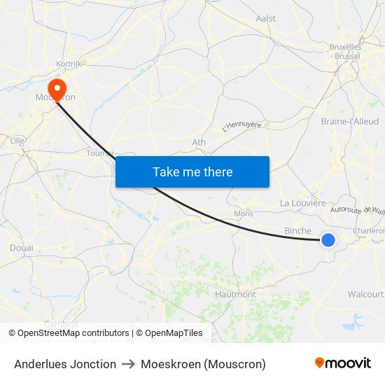 Anderlues Jonction to Moeskroen (Mouscron) map
