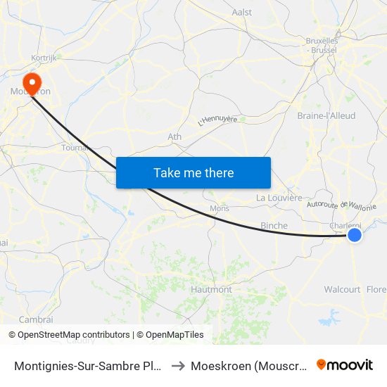 Montignies-Sur-Sambre Place to Moeskroen (Mouscron) map