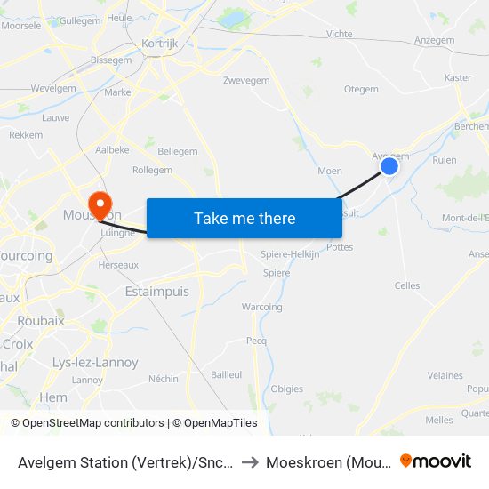 Avelgem Station (Vertrek)/Sncb(Départ) to Moeskroen (Mouscron) map