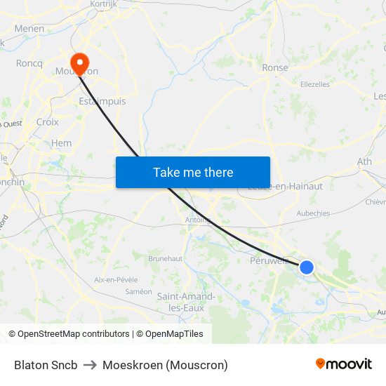 Blaton Sncb to Moeskroen (Mouscron) map