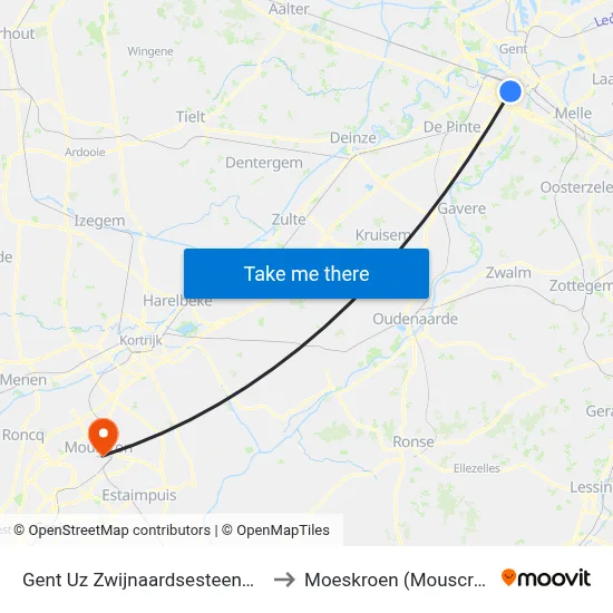 Gent Uz Zwijnaardsesteenweg to Moeskroen (Mouscron) map