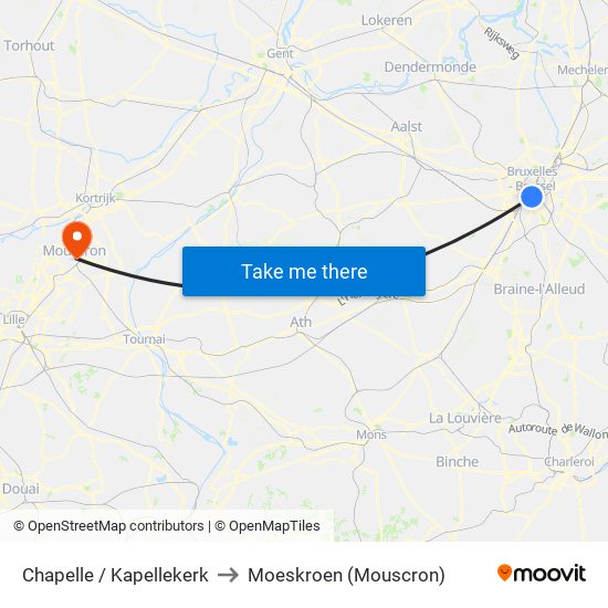 Chapelle / Kapellekerk to Moeskroen (Mouscron) map