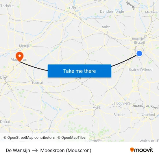 De Wansijn to Moeskroen (Mouscron) map