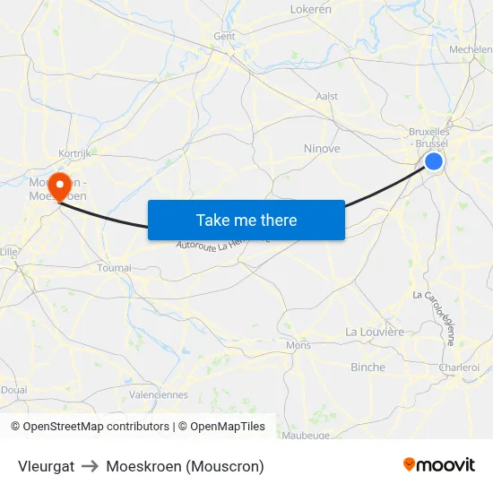 Vleurgat to Moeskroen (Mouscron) map