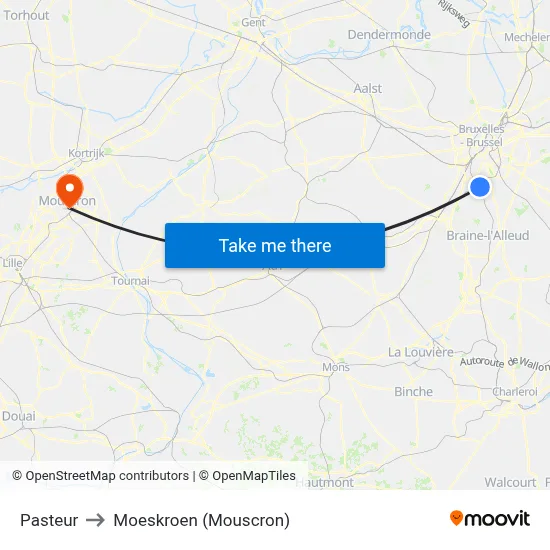Pasteur to Moeskroen (Mouscron) map