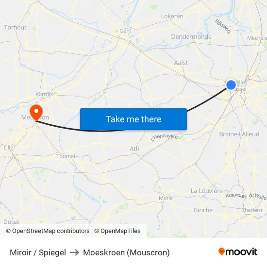 Miroir / Spiegel to Moeskroen (Mouscron) map