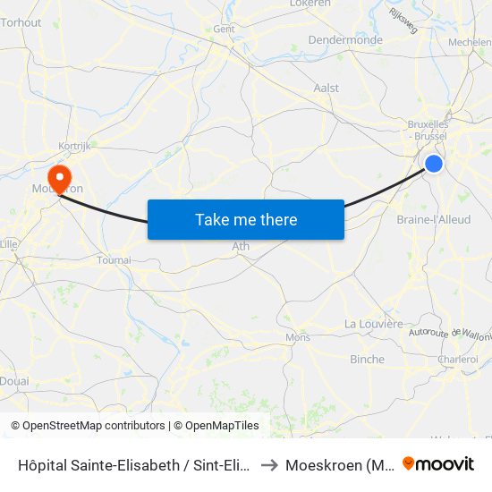 Hôpital Sainte-Elisabeth / Sint-Elizabeth-Ziekenhuis to Moeskroen (Mouscron) map