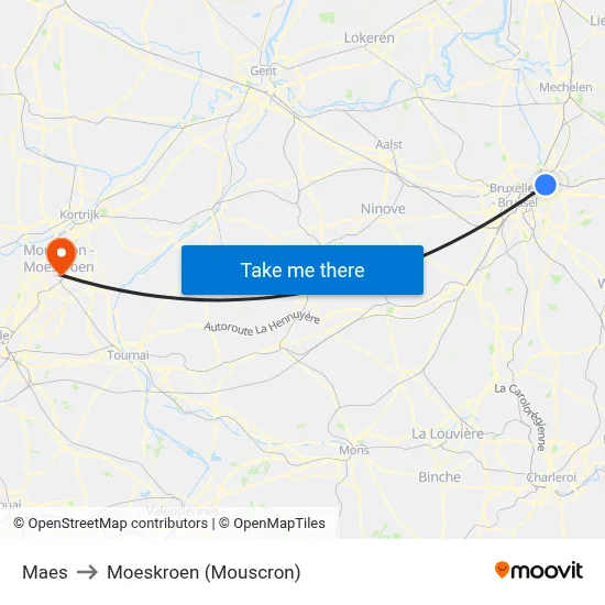 Maes to Moeskroen (Mouscron) map