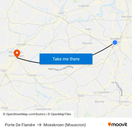 Porte De Flandre to Moeskroen (Mouscron) map