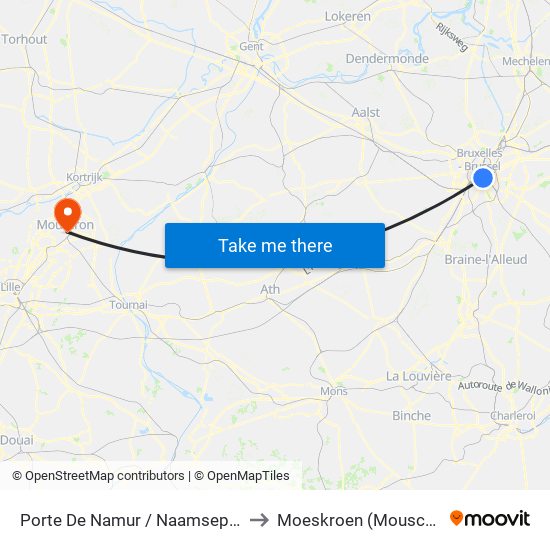 Porte De Namur / Naamsepoort to Moeskroen (Mouscron) map