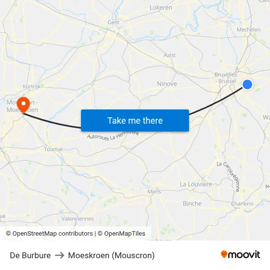 De Burbure to Moeskroen (Mouscron) map