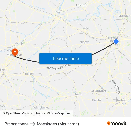 Brabanconne to Moeskroen (Mouscron) map