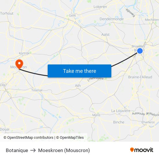 Botanique to Moeskroen (Mouscron) map