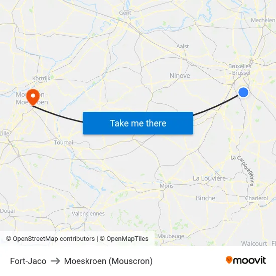 Fort-Jaco to Moeskroen (Mouscron) map
