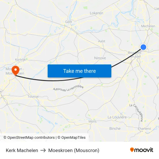 Kerk Machelen to Moeskroen (Mouscron) map