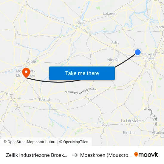 Zellik Industriezone Broekooi to Moeskroen (Mouscron) map