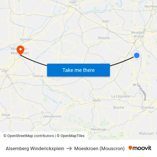 Alsemberg Winderickxplein to Moeskroen (Mouscron) map