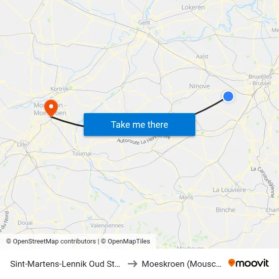 Sint-Martens-Lennik Oud Station to Moeskroen (Mouscron) map