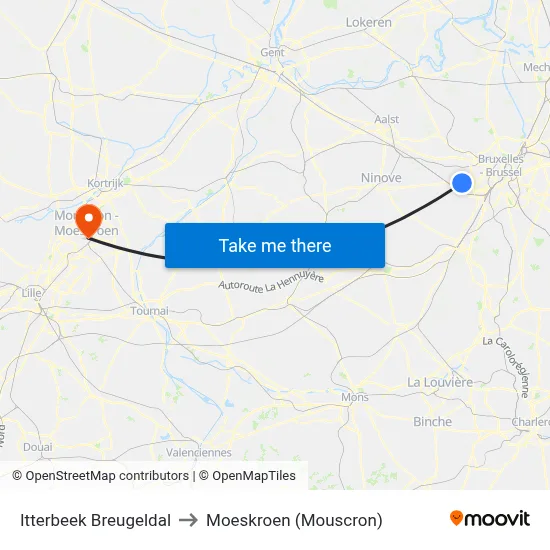 Itterbeek Breugeldal to Moeskroen (Mouscron) map