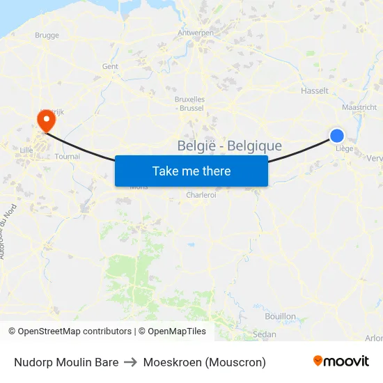 Nudorp Moulin Bare to Moeskroen (Mouscron) map