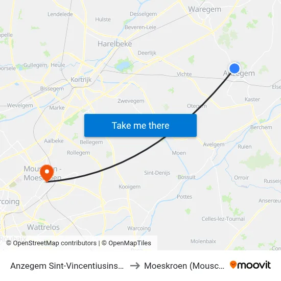 Anzegem Sint-Vincentiusinstituut to Moeskroen (Mouscron) map