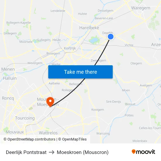 Deerlijk Pontstraat to Moeskroen (Mouscron) map