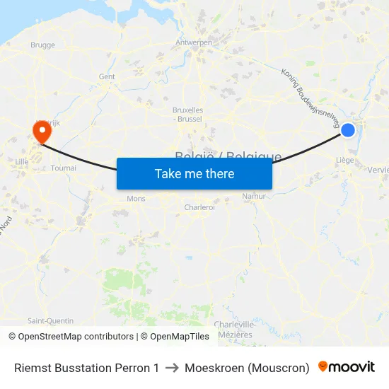 Riemst Busstation Perron 1 to Moeskroen (Mouscron) map