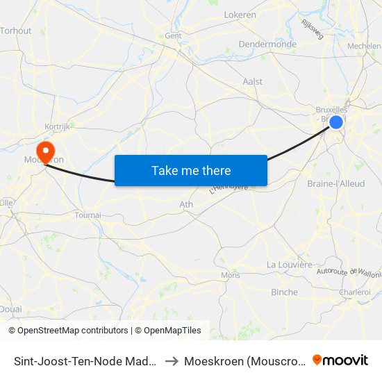 Sint-Joost-Ten-Node Madou to Moeskroen (Mouscron) map
