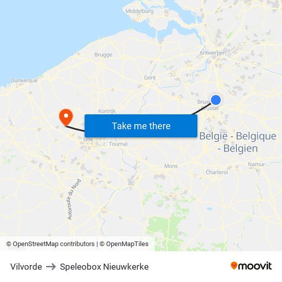 Vilvorde to Speleobox Nieuwkerke map