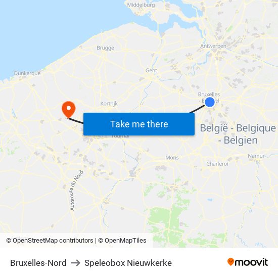 Bruxelles-Nord to Speleobox Nieuwkerke map