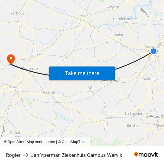 Rogier to Jan Yperman Ziekenhuis Campus Wervik map