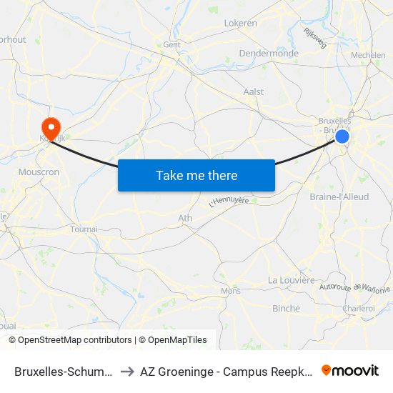 Bruxelles-Schuman to AZ Groeninge - Campus Reepkaai map