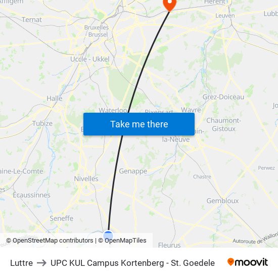 Luttre to UPC KUL Campus Kortenberg - St. Goedele map