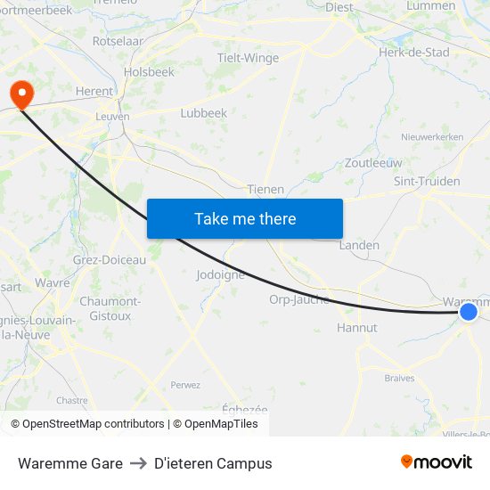 Waremme Gare to D'ieteren Campus map