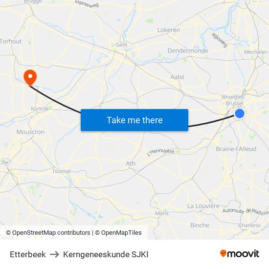 Etterbeek to Kerngeneeskunde SJKI map